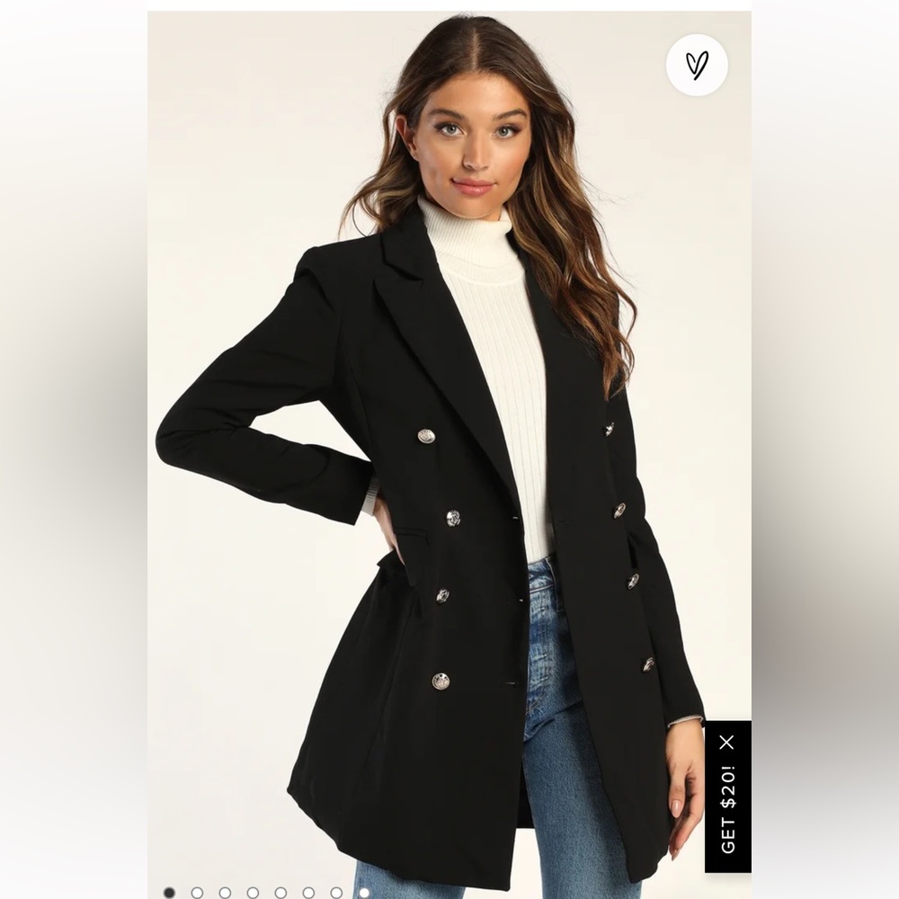 Lulu’s Black Double Breasted Blazer / Coat size small